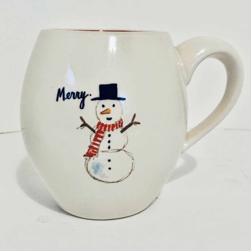 Rae Dunn Magenta Merry Snowman Mug Red Xmas Coffee